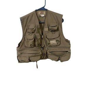 Vintage Woodfield Mens Beige Cargo Pockets Fishing Vest Size Medium